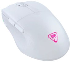 עכבר גיימינג אלחוטי Turtle Beach Pure Air – מבט מלמעלה על עכבר לבן עם לוגו ורוד וגלגלת.