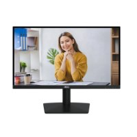 מסך 23.8 אינץ' Aoc 24B15H3 FHD 120Hz IPS – מסך שחור פריט בודד המציג אישה מחייכת ליד שולחן עבודה