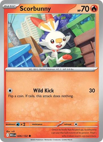 קלף בודד single פוקימון - scorbunny - Mega Evolution - 026/132