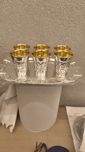 כוסיות ליקר ציפוי כסף טהור כולל מגש