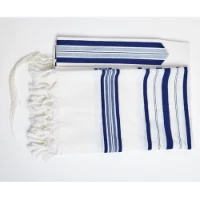 טלית צמר א.א פסים כחול דגם מודים
