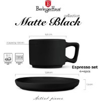 סט כוסות אספרסו וצלוחיות 8 חלקים Berlinger Haus BH10019A Stoneware – כוס אספרסו וצלחת בצבע שחור מט מציגות מידות