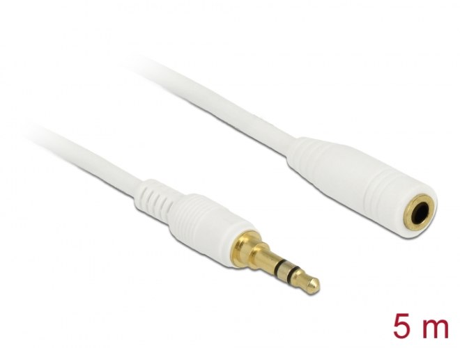 כבל מאריך אודיו לבן Delock Stereo Jack Extension Cable 3.5 mm 3 Pin male to female 5 m