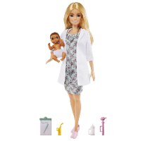 ברבי - בובת רופאה עם תינוק ואביזרים - Barbie GVK03