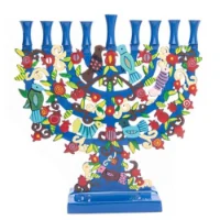 חנוכייה חיתוך לייזר ציור רימונים וציפורים 2