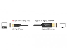 כבל מסך Delock Cable USB Type-C To DisplayPort 4K 60 Hz 2 m