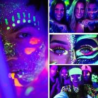 סט 6 עטי איילינר וציור גוף זוהרים ב-UV ועמידים למים מבית Bluefox