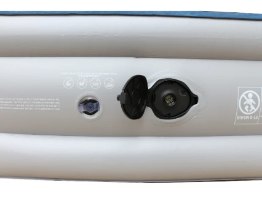 מזרן מתנפח עבה זוגי כולל משאבה צבע כחול Glamp GTDAB46 – שסתום ניפוח פתוח ושסתום עזר גלויים בצד המזרן