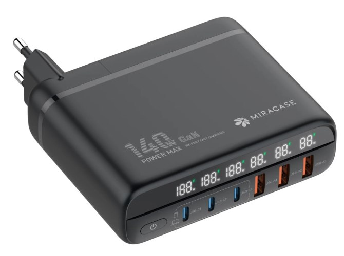 ראש מטען קיר מירקייס 6 יציאות Miracase MWC140W GaN 140W