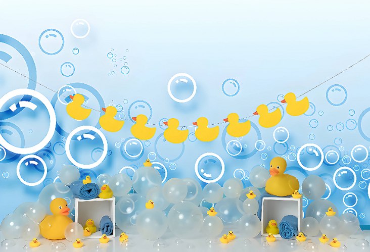 רקע בד לצלמים | ברווזים בועות מקלחת סבון | צילום ילדים וקייק סמאש