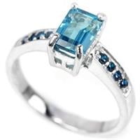 טבעת כסף משובצת טופז כחולה וזרקונים כחולים RG5628 | תכשיטי כסף 925 | טבעות כסף