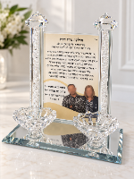 מעמד קריסטל קלאסי לזוג נרות עם תמונה (אבנים שקופות)
