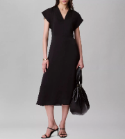 CALVIN KLEIN Women's Dress Sz 10 Satin V-Neck Midi Black