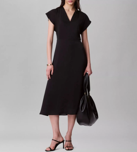 CALVIN KLEIN Women's Dress Sz 10 Satin V-Neck Midi Black