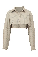‏Striped Cropped Button-Up Shirt