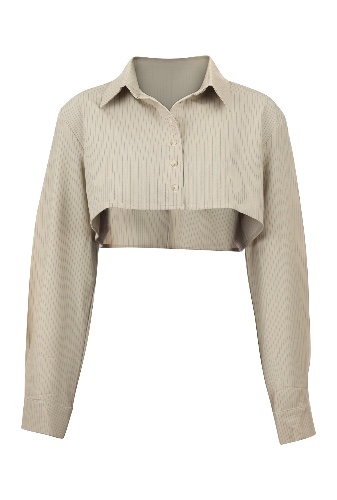 ‏Striped Cropped Button-Up Shirt