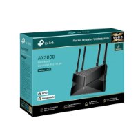 ראוטר TP-Link AX3000 Dual Band Gigabit Wi-Fi 6 Archer AX53 – קופסת אריזה של הראוטר בצבעי טורקיז ושחור עם תמונתו עם 5GHz