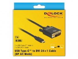 כבל מסך Delock Cable USB Type-C Male To DVI 24+1 male 4K 30 Hz 2 m