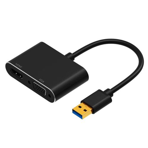 מתאם מפצל מחיבור USB3.0 ל VGA ו HDMI בו זמנית Multiport VGA HDMI