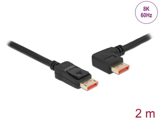 כבל מסך Delock DisplayPort 1.4 HDR Cable 90° Left angled 8K 60 Hz 2 m