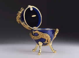 Blue Faberge Egg with Dragon Music Playing Egg