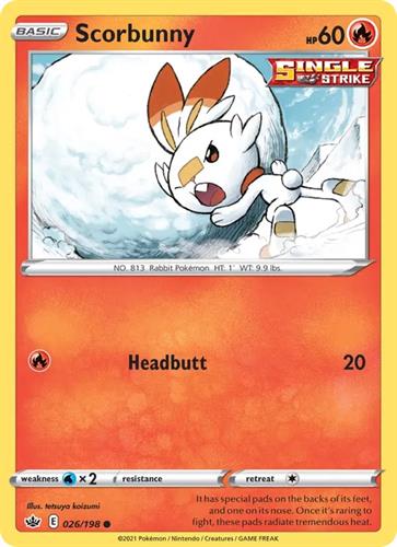 קלף בודד single פוקימון - scorbunny - Chilling Reign - 026/198
