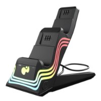 מטען כפול וסוללות נטענות עבור שלטי Turtle Beach PDP Afterglow™ Wave+ Xbox – עמדת העגינה השחורה מוארת בפסים צבעוניים גליים