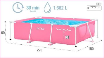 בריכת עמודים מלבנית בצבע ורוד|220X150X60 סמ| מקט 28266 | INTEX | קפיץ קפוץ