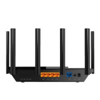 ראוטר TP-Link AX5400 Dual-Band Gigabit Wi-Fi 6 Archer AX72 – 8K החלק האחורי של הראוטר השחור עם שש אנטנות וחיבורי רשת