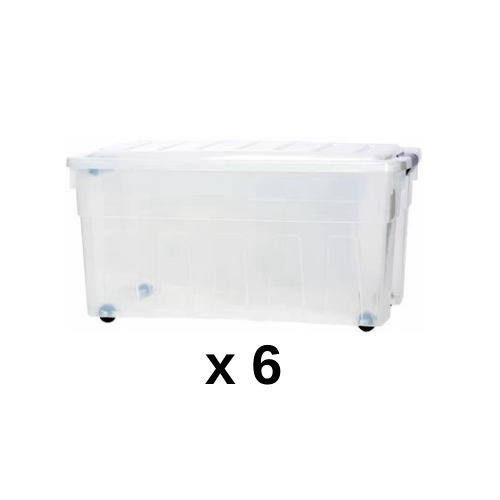 חבילת ארגזי אחסון | 6 יחידות של ארגז אחסון 120 ליטר | פלסטיק איכותי עם סגירה וגלגלים