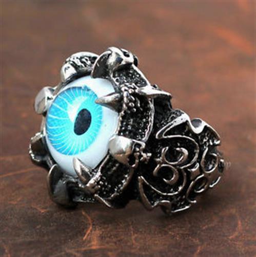 טבעת פלדה (Stainless steel) גברים ונשים עין דרקון כחולה OP08170032B-IN