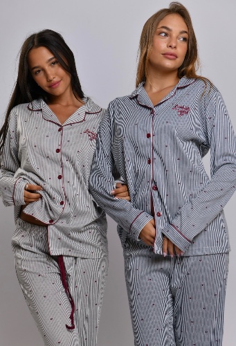 סט פיג׳מה מכופתרת harts and strips