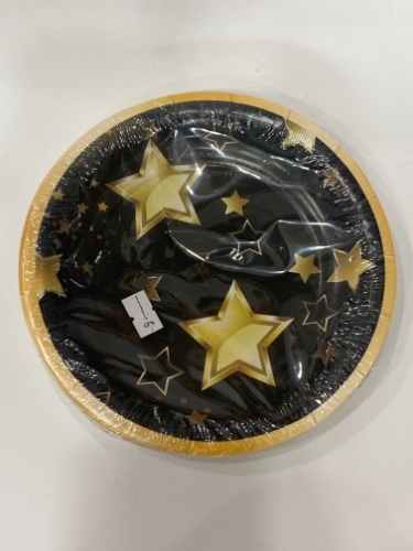 צלחות נייר 8 יח שחור כוכבים