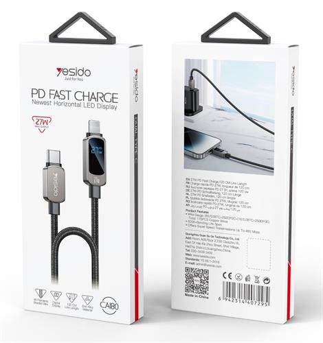 כבל USB-C ל־Lightning עם צג דיגיטלי - Yesido CA180