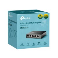 מתג שולחני TP-Link 5 Ports 2.5G Multi-Gigabit TL-SG105S-M2 – פריט בודד קופסת אריזה כחולה בהירה המציגה את המוצר