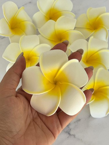 5 פרחי סול פלומריה 9 ס"מ- צבע לבן צהוב