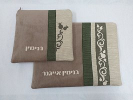 סט שקיות לטלית ותפילין בעיצוב מהודר בשילוב עיטורים מיוחדים - דגם בנימין