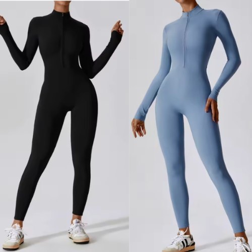אוברול יוגה וספורט מחטב לנשים עם רוכסן קדמי OverallSuits