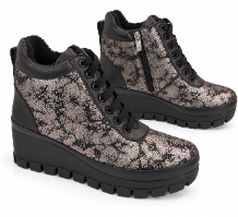 מגפון מעור עקב פלטפורמה 6 סמ שחור ואפור