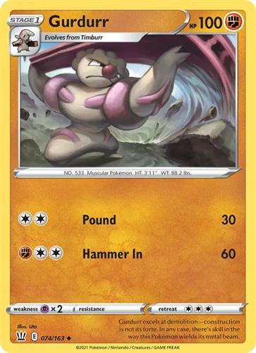 קלף בודד single פוקימון - gurdurr - Battle Styles - 074/163