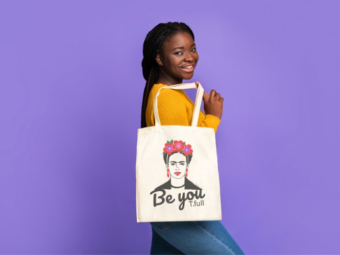 תיק בד עם הדפס פרידה קאלו|Be you| דגם 2
