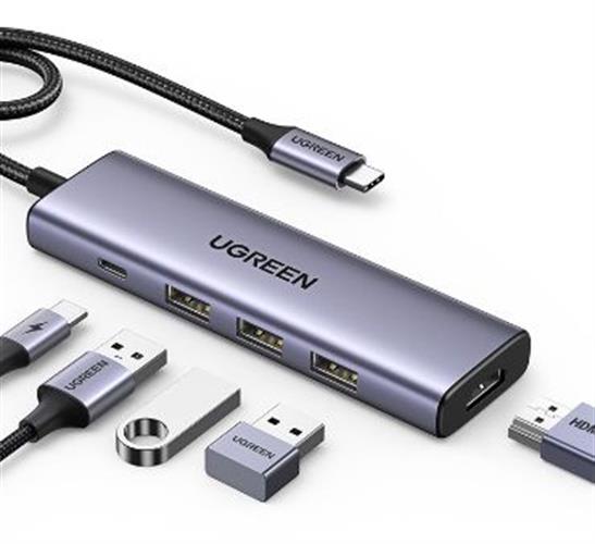 מרחיב חיבורים 5 ב-1 למחשב - טייפ-סי ל-3xUSB3.0 + HDMI(4K30Hz) + PD100W - חברת UGREEN דגם 15596
