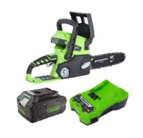 מסור שרשרת נטען + סוללה 4 אמפר + מטען מהיר - GREENWORKS 99701-1-1 24V