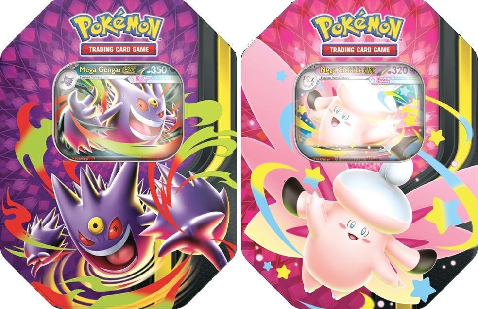 פוקימון TCG – קופסת אספנים Mega Moonlit Tin | 4 חפיסות בוסטר + קלף פרומו אקראי