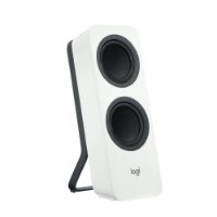 רמקולי סטריאו בלוטוס למחשב צבע לבן Logitech Z207 – רמקול בודד לבן עם שני דרייברים שחורים מוטה הצידה חוטי