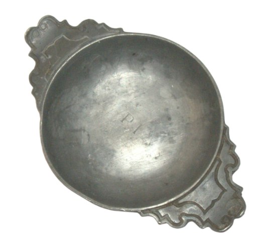 צלוחית פיוטר קטנה חתומה שימשה לטעימת יין Tastevin, המאה ה- 18-19 צרפת, כלי טעימת יין עתיק