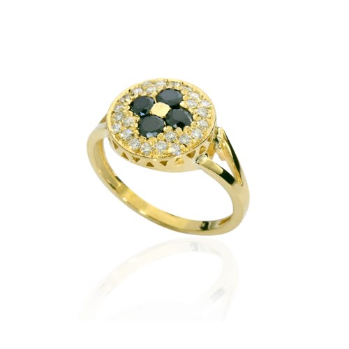 טבעת זהב 14K משובצת יהלומים שחורים ולבנים 0.75 קראט