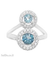 טבעת מכסף משובצת אבני טופז כחולה וזרקונים RG6136 | תכשיטי כסף 925 | טבעות כסף