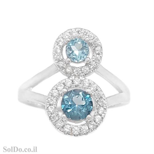 טבעת מכסף משובצת אבני טופז כחולה וזרקונים RG6136 | תכשיטי כסף 925 | טבעות כסף
