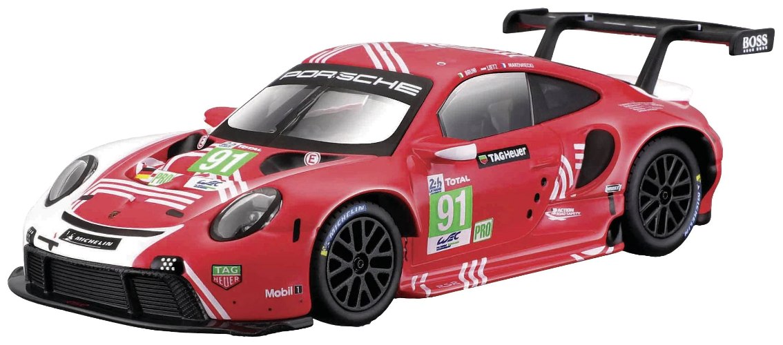 דגם מכונית בוראגו פורשה אדום/לבן 1/24 Bburago Porsche 911 RSR LM 2020